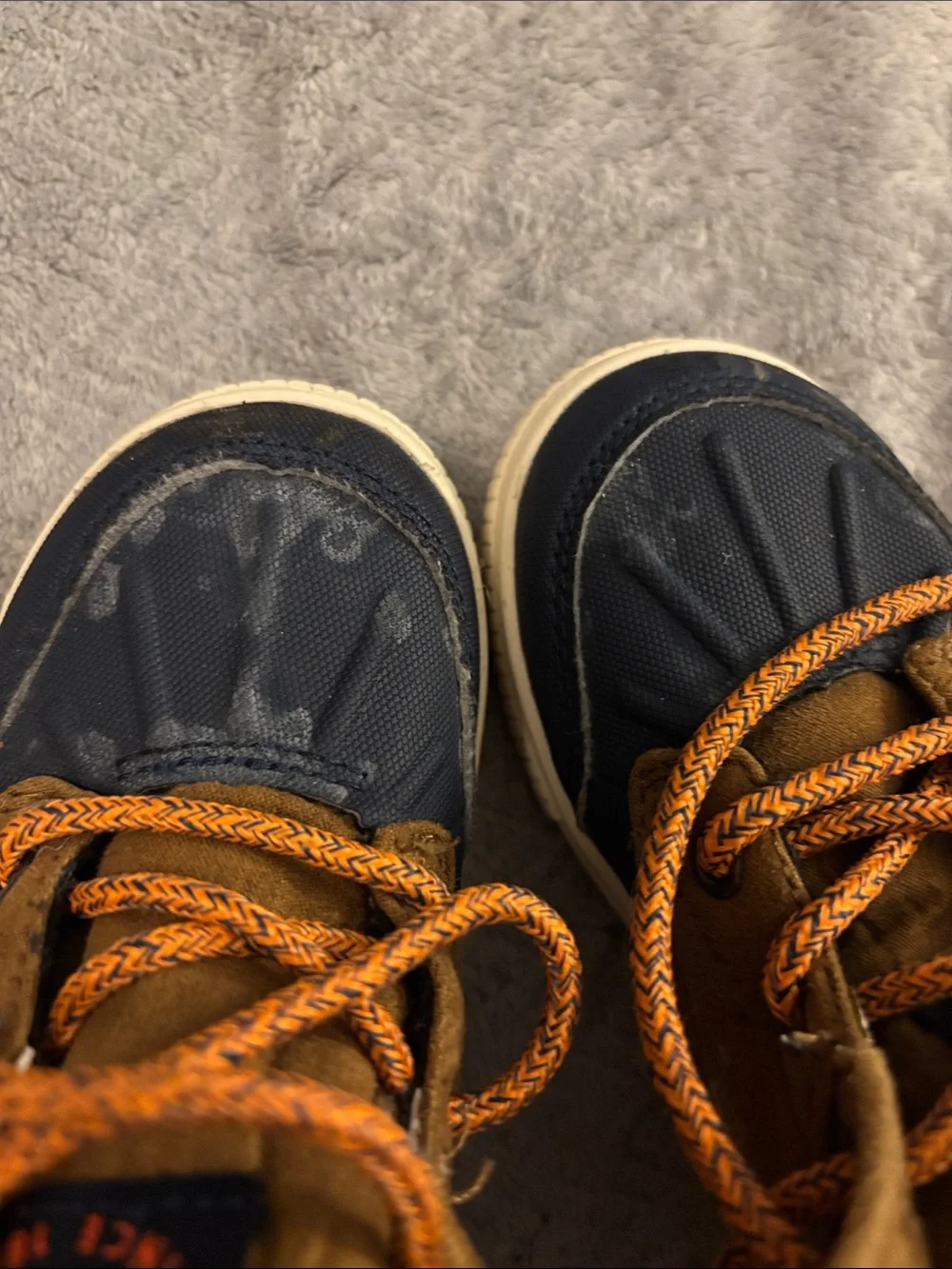 OshKosh B'gosh Brown & Navy Kids Duck Boots with Orange Laces
